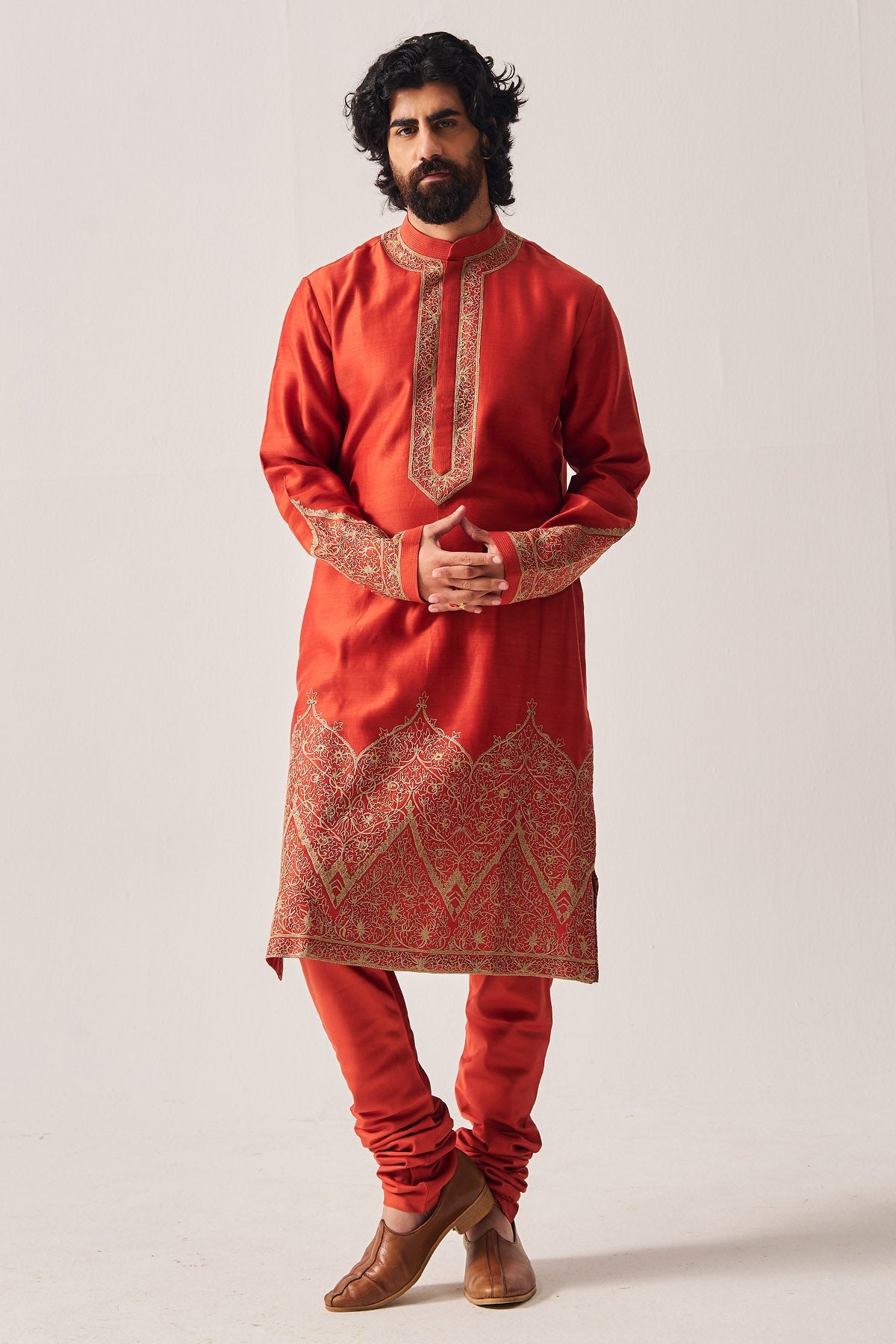 Buy Rust Dori Embroidered Kurta Set for Men by WABI SABI available online at ScrollnShops
